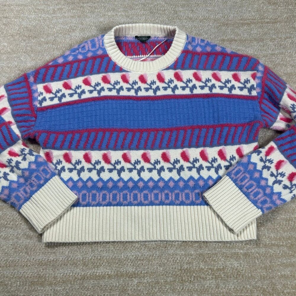 Wild Fable Sweater Womens M Mohair Blend Crewneck Fair Isle Floral Multicolor